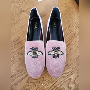 Pink velvet loafers